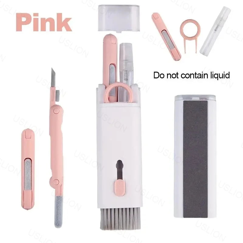 مجموعة تنظيف 7 في 1: فرشاة لوحة مفاتيح الكمبيوتر، قلم تنظيف سماعات الأذن، أدوات تنظيف سماعات الأذن، مجموعة سحب المفاتيح